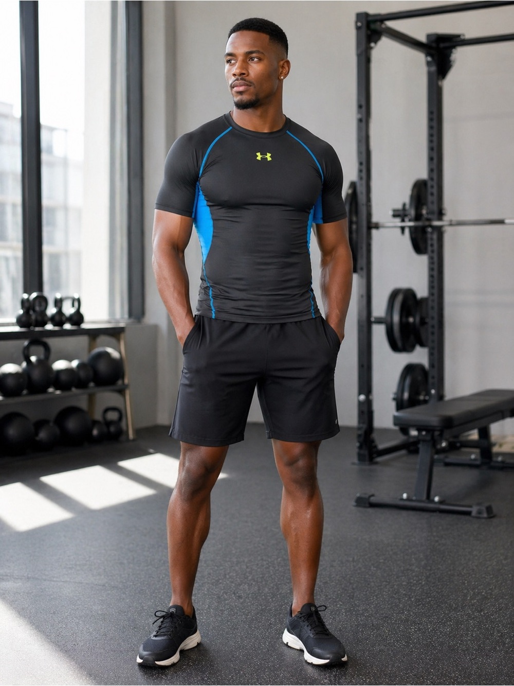 Under Armour - Black Blue - Compression Shirt - Large
